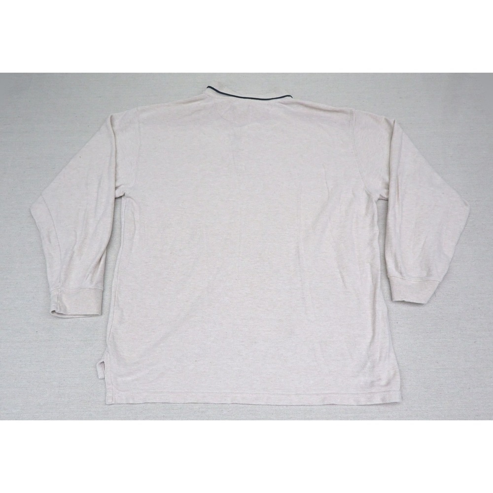 Chaps Ralph Lauren Vintage 90s Mens L Cotton Linen Polo Shirt Cream Long Sleeve - Picture 8 of 8